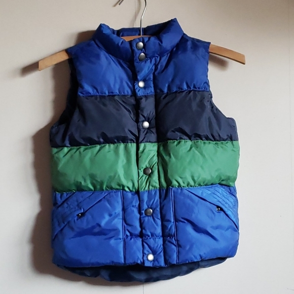 Joe Fresh Blue Green Colorblock Striped Puffer Vest, button up zipper Size 3T - Picture 1 of 7